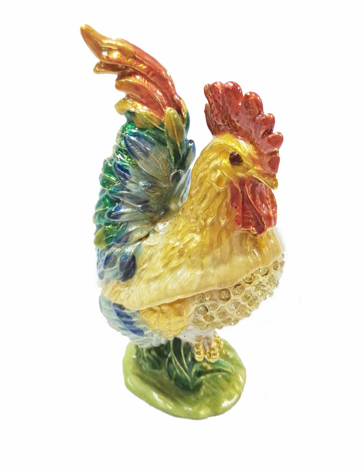 Metal Pewter Rooster Shape Jeweled Enamel Trinket Box Rooster Shape Trinket Box decorative box
