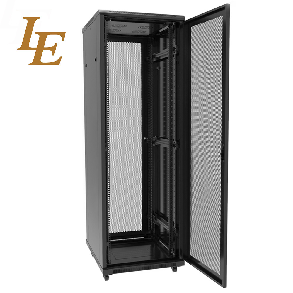 19-Inch 42U 600x600mm High Ventilation Data Center Server Racks Dual Open Slided Doors with Handle Locks RAL9004 Black IT Infrastructure Cabinets