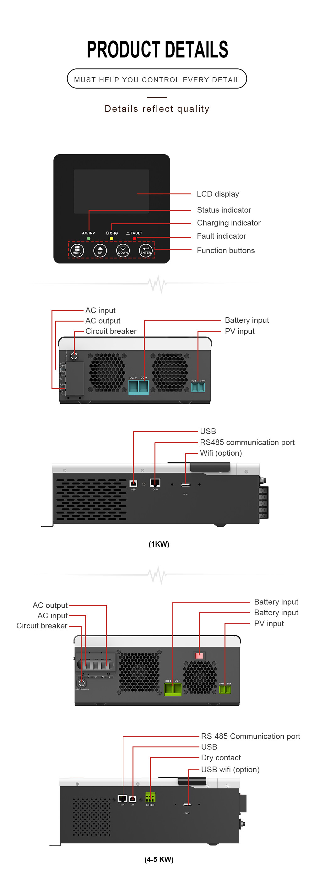 5KW Solar Power Inverter High Frequency Pure Sine Wave Off Grid Inverter