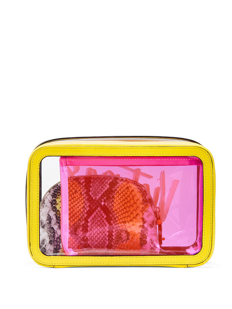 Travel Cosmetic Bag PVC Make-up Pouch Handle Straps for Women Men, Carry On Airport Airline Compliant Quart Bags