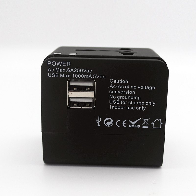Wholesale cheap gift items travel multiple USB adapter, multi plug travel adpater with 2 usb