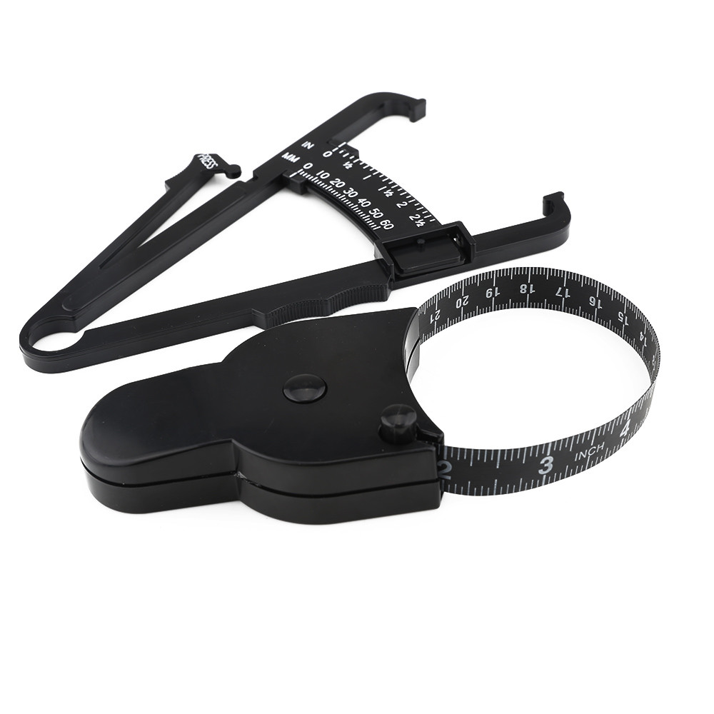 Cool Black Body Fat Measuring Tape Percentage Measurement Tester Set With Locking Pin Push Button Retraction