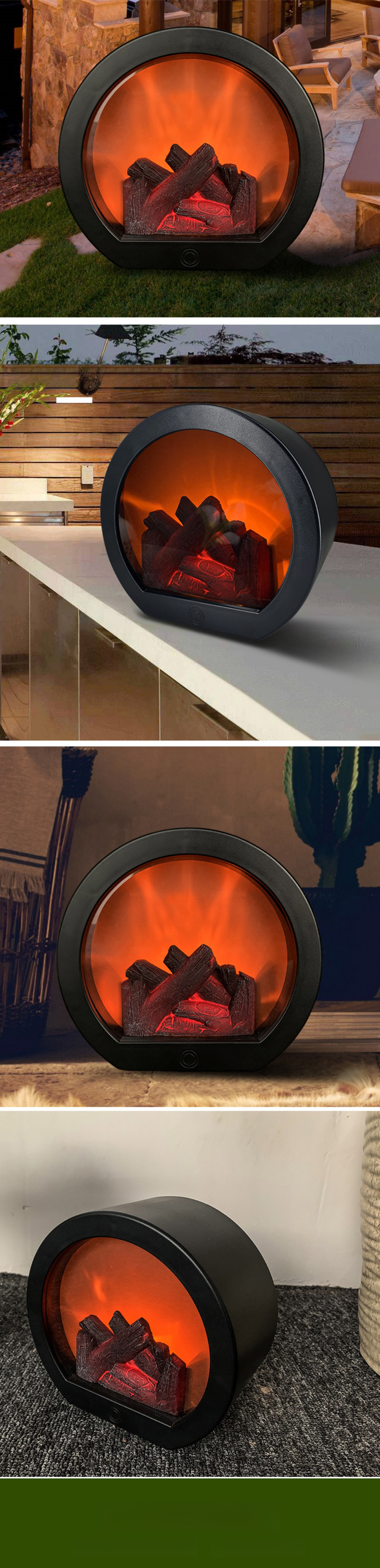 Indoor LED Wall Lamp Christmas Flame Fireplace Light with Touch Button Battery Operated