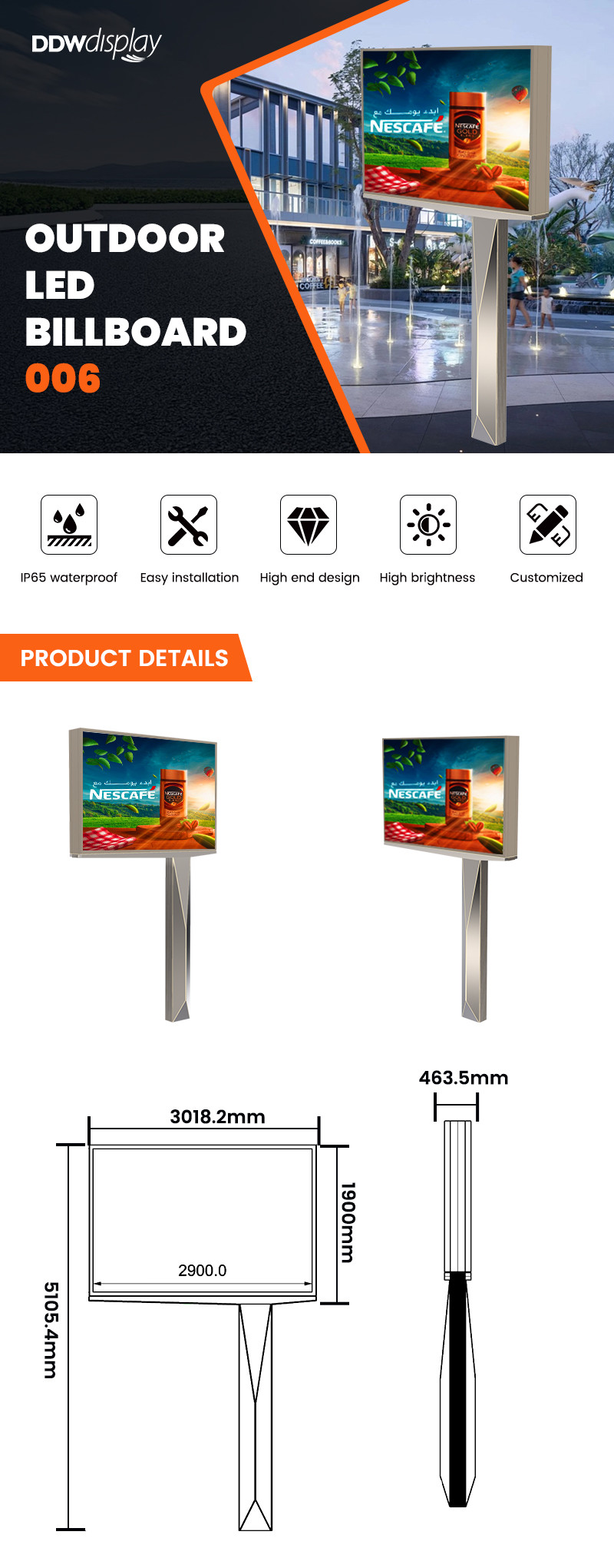 Custom IP65 waterproof p6 steel outdoor led digital billboard advertising boards