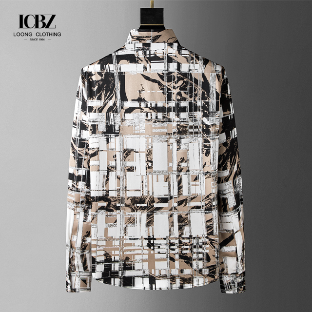 Customized Logo Mens Luxury Printed Cotton Plus Size Printed Long Sleeve Crop Shirt