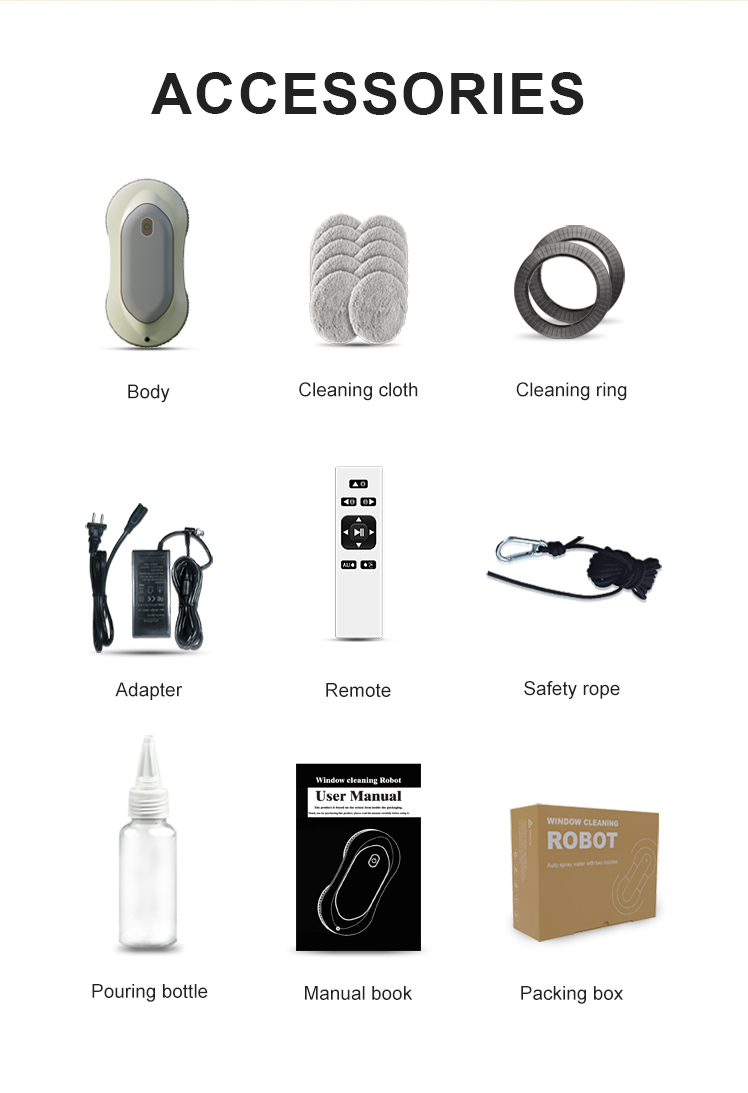 High Capacity 650mAh Battery Electric Powered Automatic Window Cleaner Robot Vacuum for Household US Plug Type