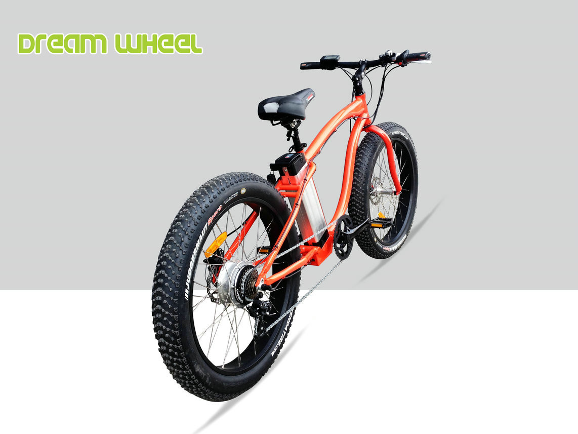 750W Electric Beach Cruiser Bikes Orange Aluminum Alloy 6061