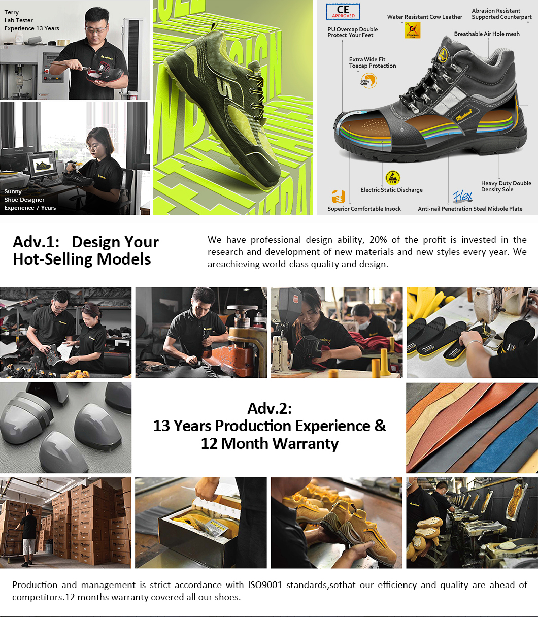 CE S3 Heavy Duty Safety Shoes Work Boots Waterproof Leather Work Boots Composite Plastic Toe