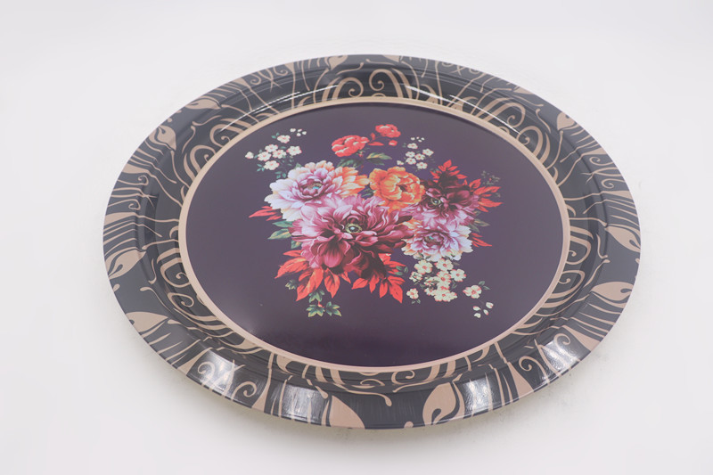 33cm Floral Dinner Metal Steel Plate Set Tableware Round Shape Serving Tray
