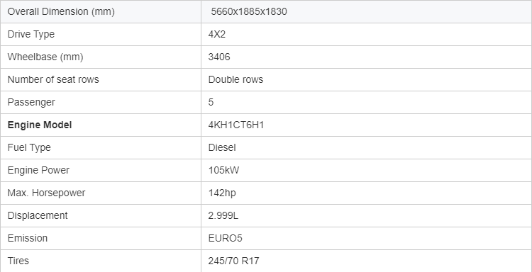 Dongfeng 4X2 Diesel Engine Pickup Truck with Left Steering and Different Colors