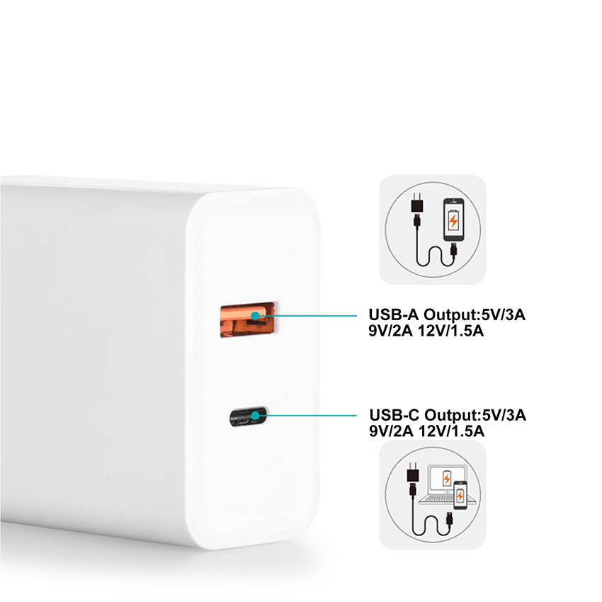 1A+1C USB Travel Charger Quick Charge Type C Fast 30W Wall UK Qc Charging
