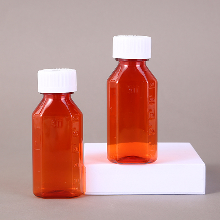 2oz 4oz 8oz 12oz16oz Oval Bottle PET Amber Container Cough Syrup Bottle Medicine Liquid Oral Plastic Bottles with Childproof Cap