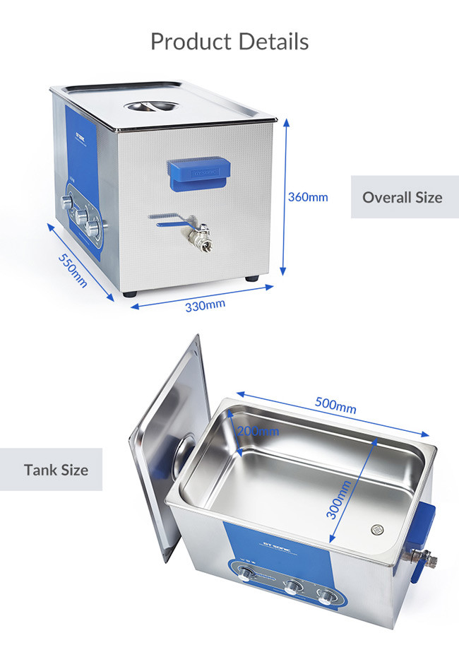 500W 27L Mechanical Control Power Adjusted Large Tank Ultrasonic Cleaner Machine With Timer Heater