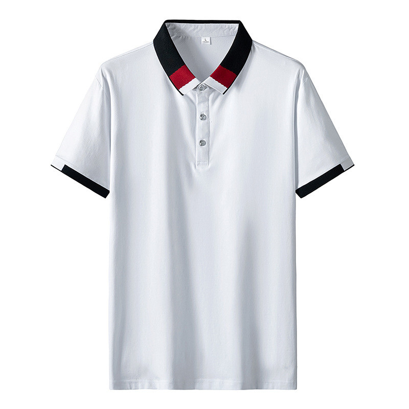 Leisure Embroidery Slim Fit Black T Shirt Mens Lapel POLO Shirts For Muscular Guys