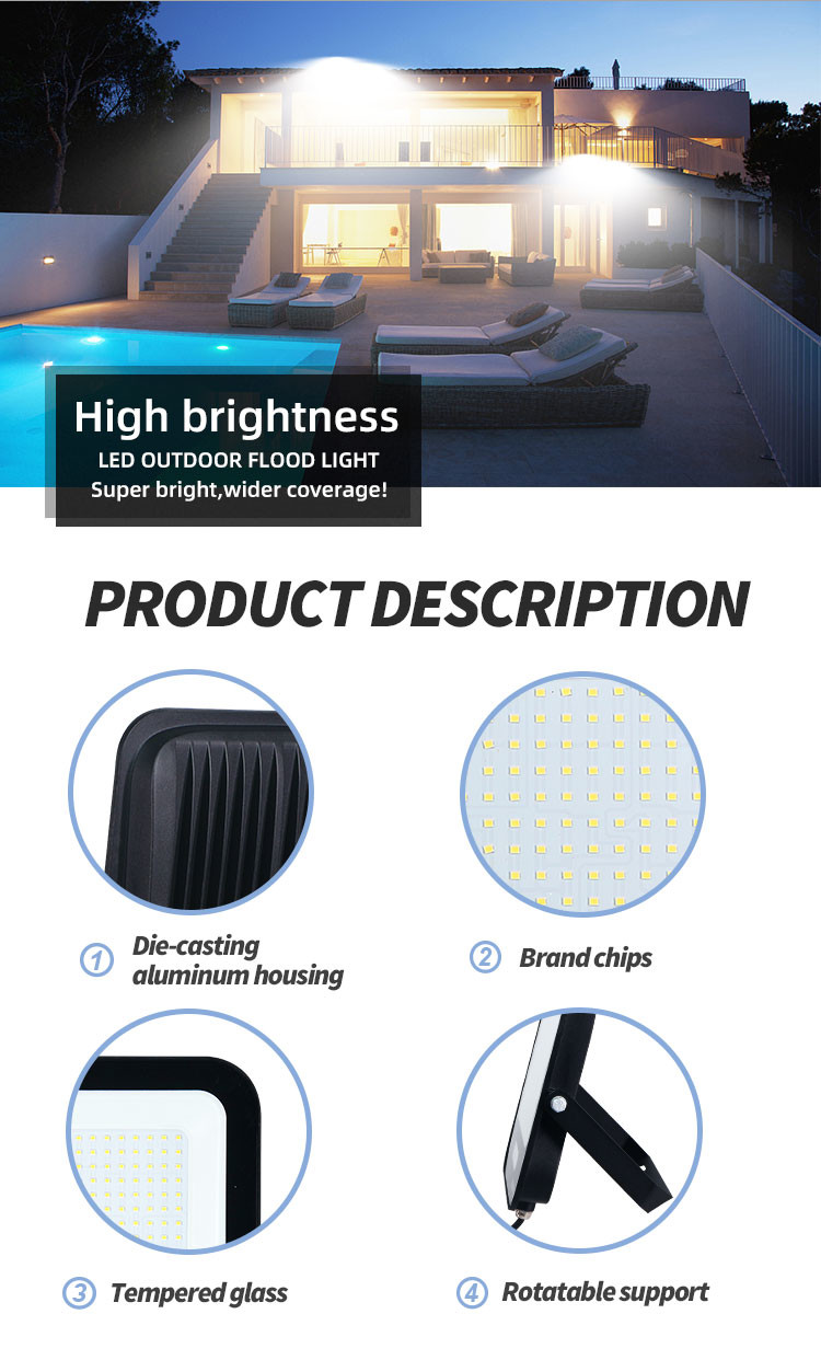DC 12V 24V 220V 110V Waterproof IP66 Led Projector Lamp 30W 50w 100w 200w Portable Led Floodlight Outdoor Flood Light