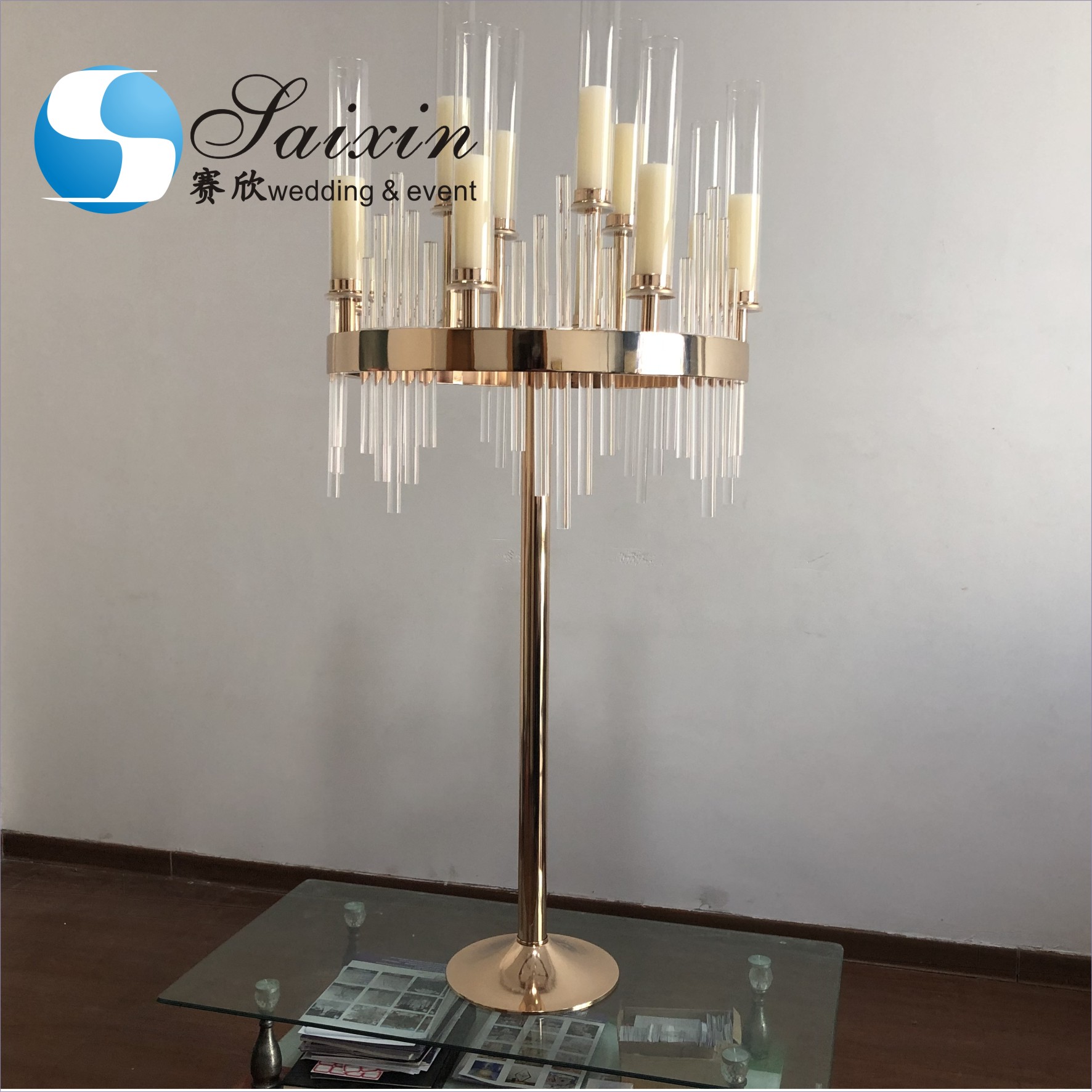 ZT-524 Luxury crystal glass red candelabras for wedding centerpieces