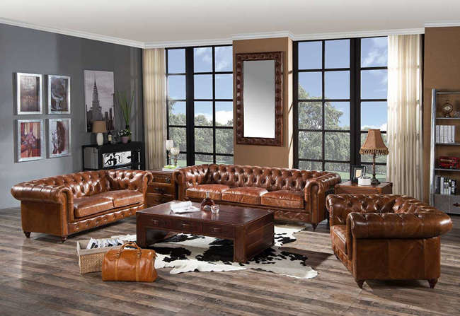 3 And 2 Seater Leather Chesterfield Sofa With Chrome Casters Button Back
