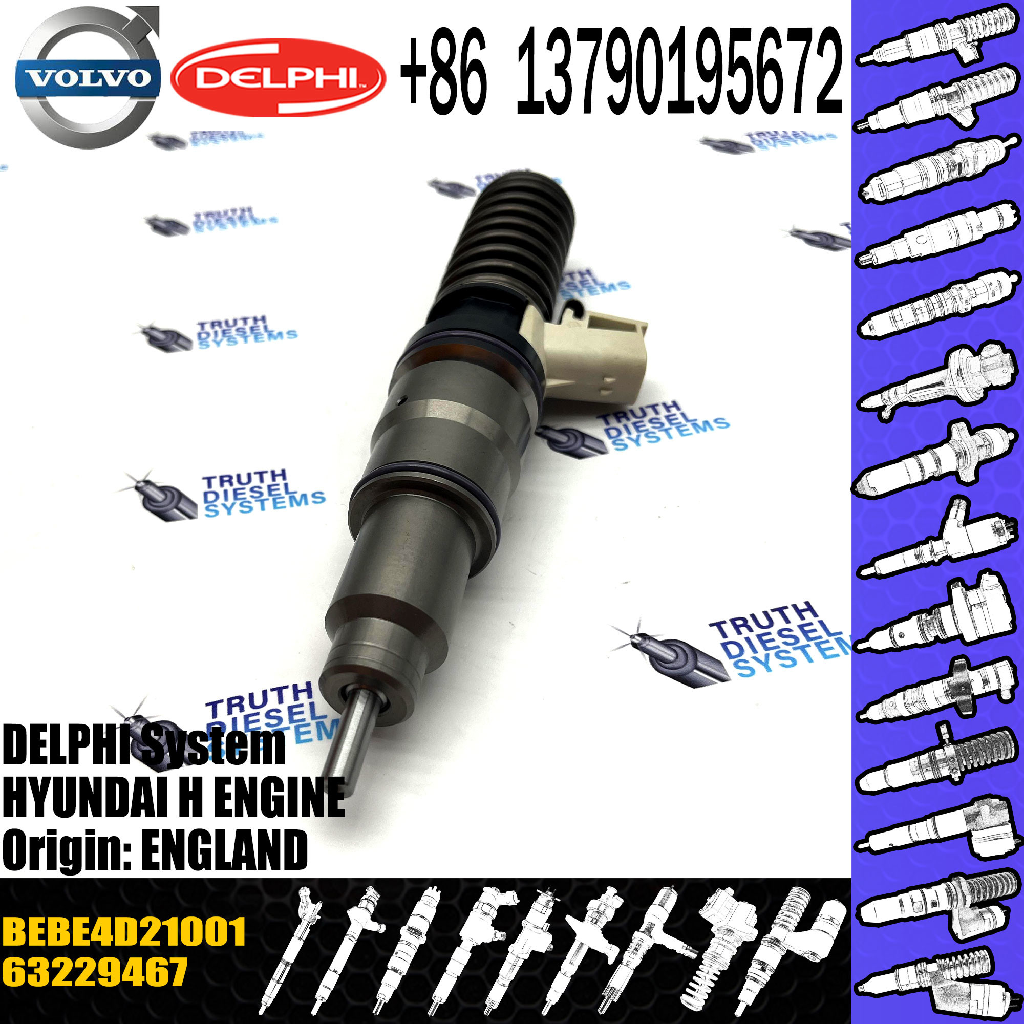 Diesel Fuel Injector 63229467 33800-84830 BEBE4D21001 E3.18 for HYUN-DAI H ENGINE