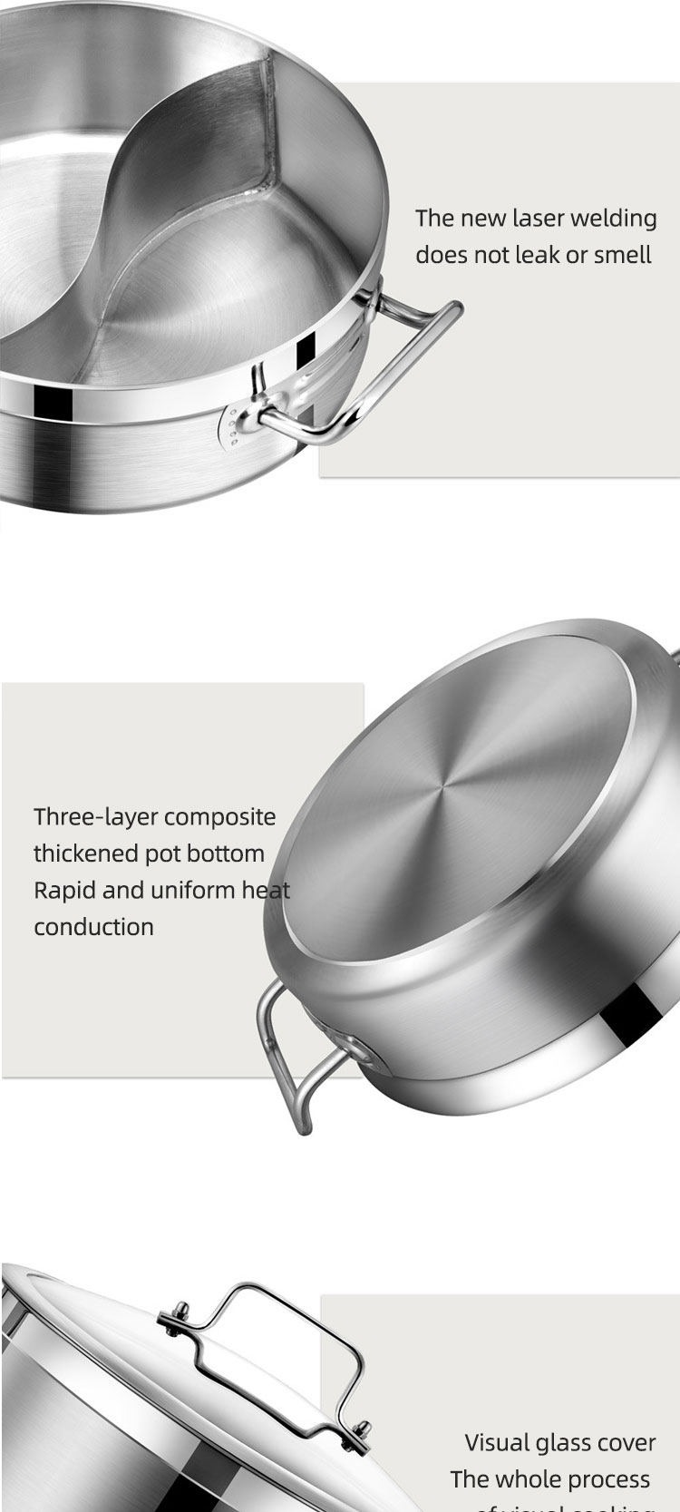 Direct Selling Food Food Grade 304 Stainless Steel Cookware Induction Cooking Pot Multipurpose Hot Pot Soup Pot With Divider