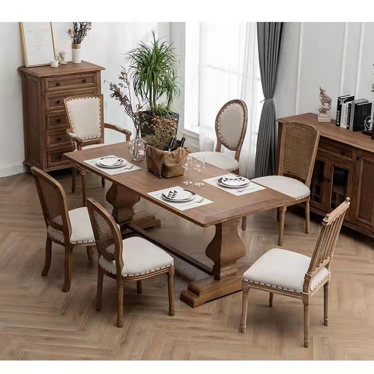 vintage tufted solid wood upholstered dining chairs with mahogany legs American style 50cm