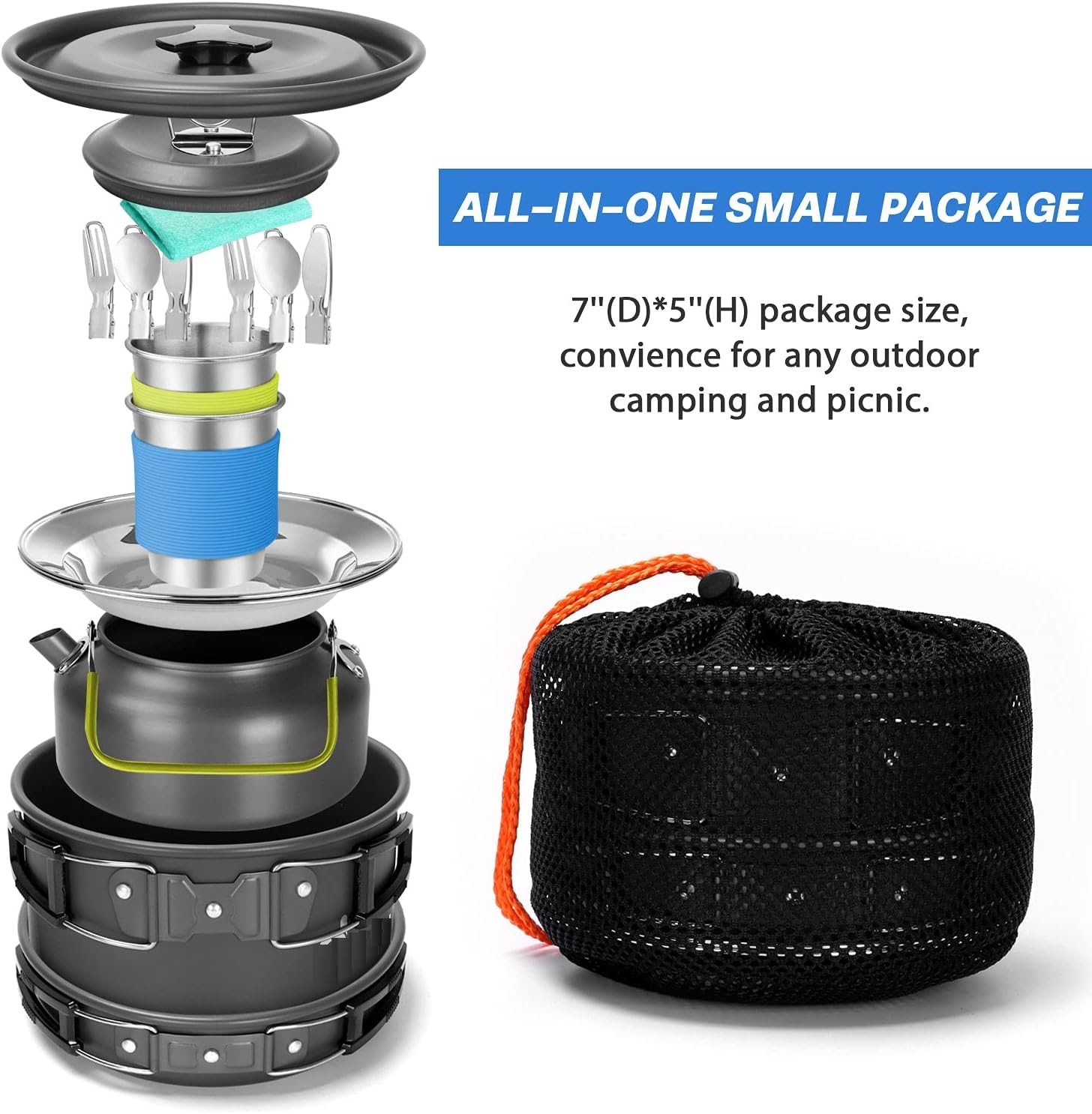 Camping Cookware Pots And Pans, Camping Cookware Mess Kit,Non-Stick Lightweight Pots Set Portable Outdoor Cookware