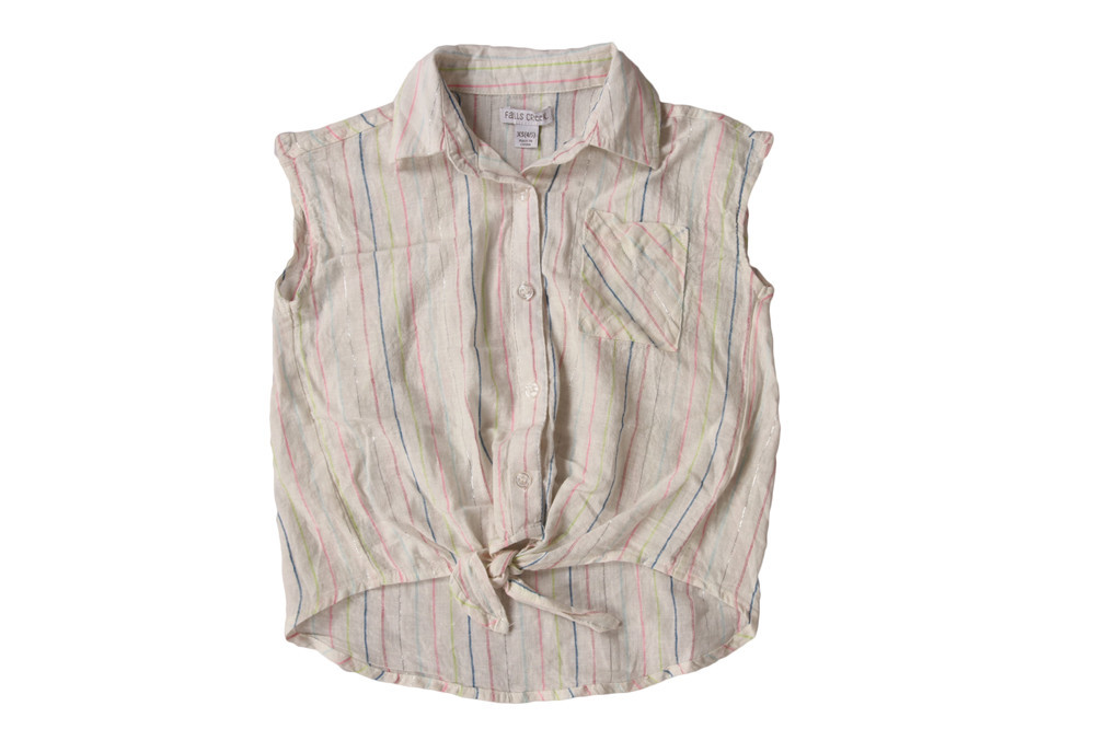 Girls Cool Cropped Striped Shirt Sleeveless 53% Linen 46% Cotton