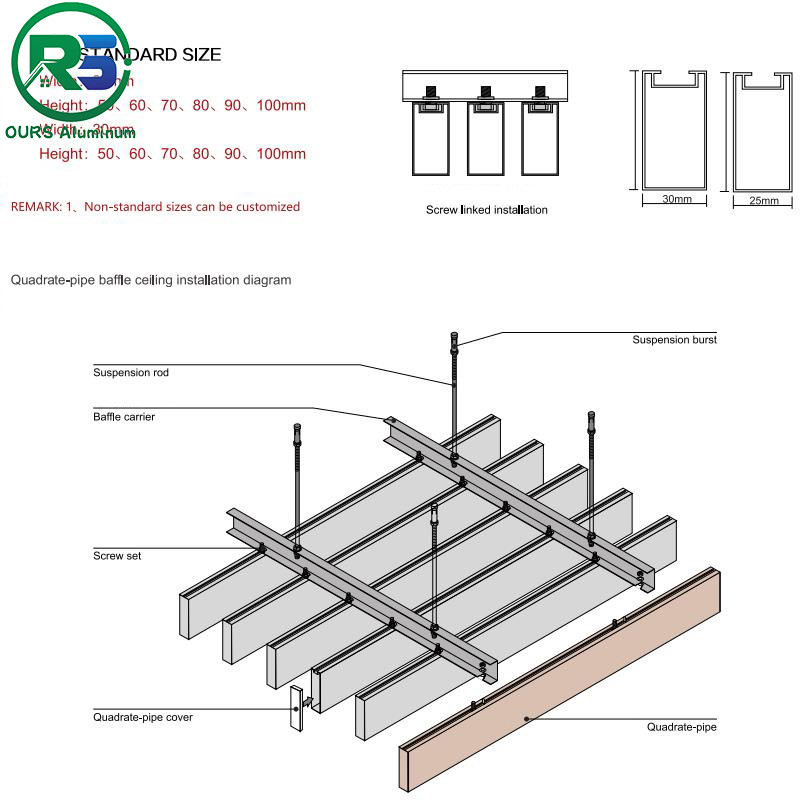 Rustproof Commercial Suspended Metal Ceiling Tiles Decorating Curved Square Tube Ceiling