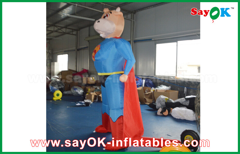 Blue / Red Inflatable Superman Cow Customized Animal Character Inflatable Model