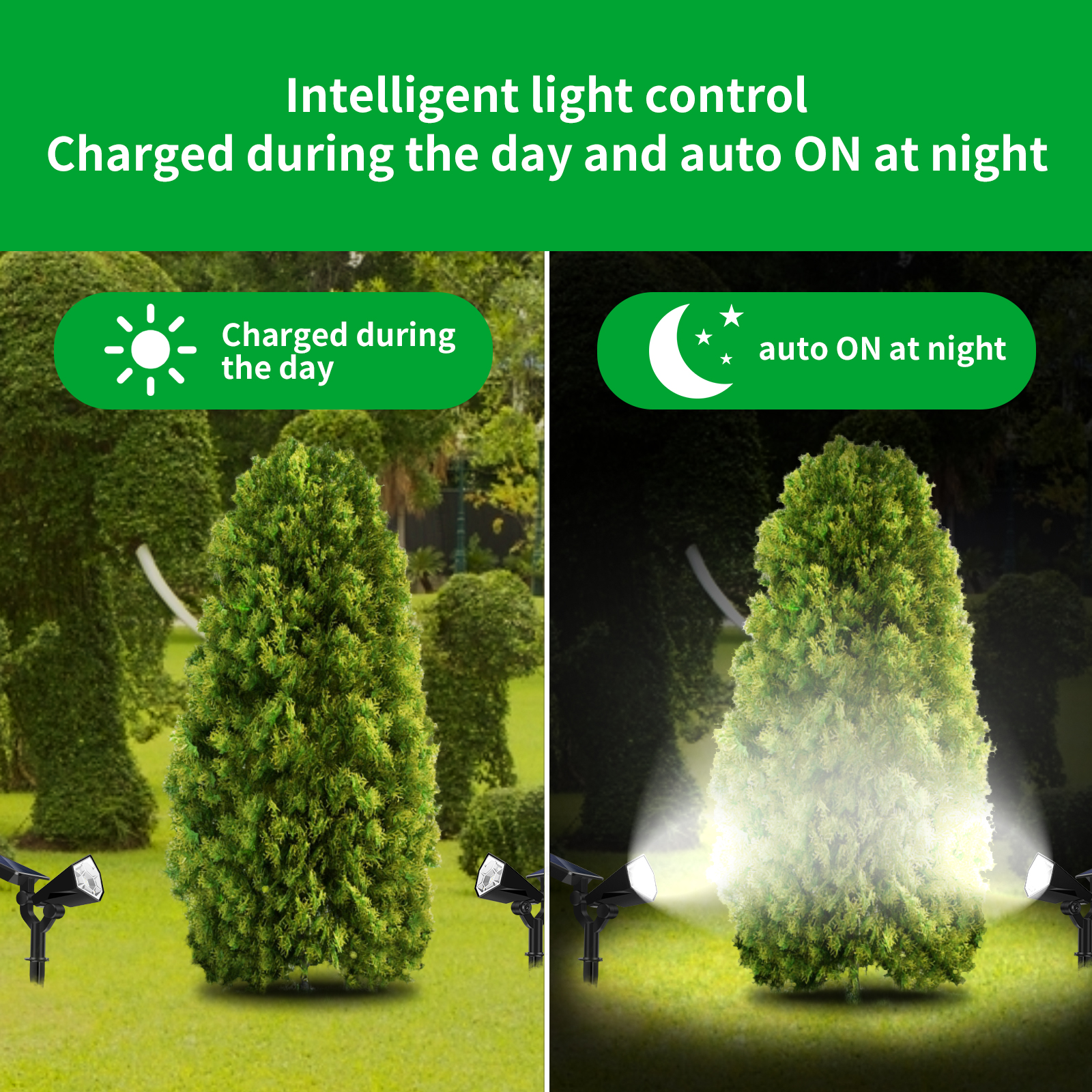 Solar panel powered outdoor LED garden lights