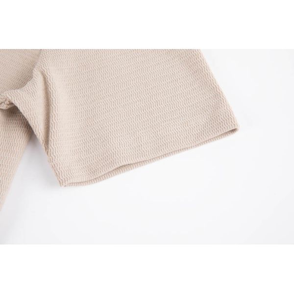 Minimalist Textured Double-Knit Tee Shirt with Relaxed Boxy Fit in Sand Beige