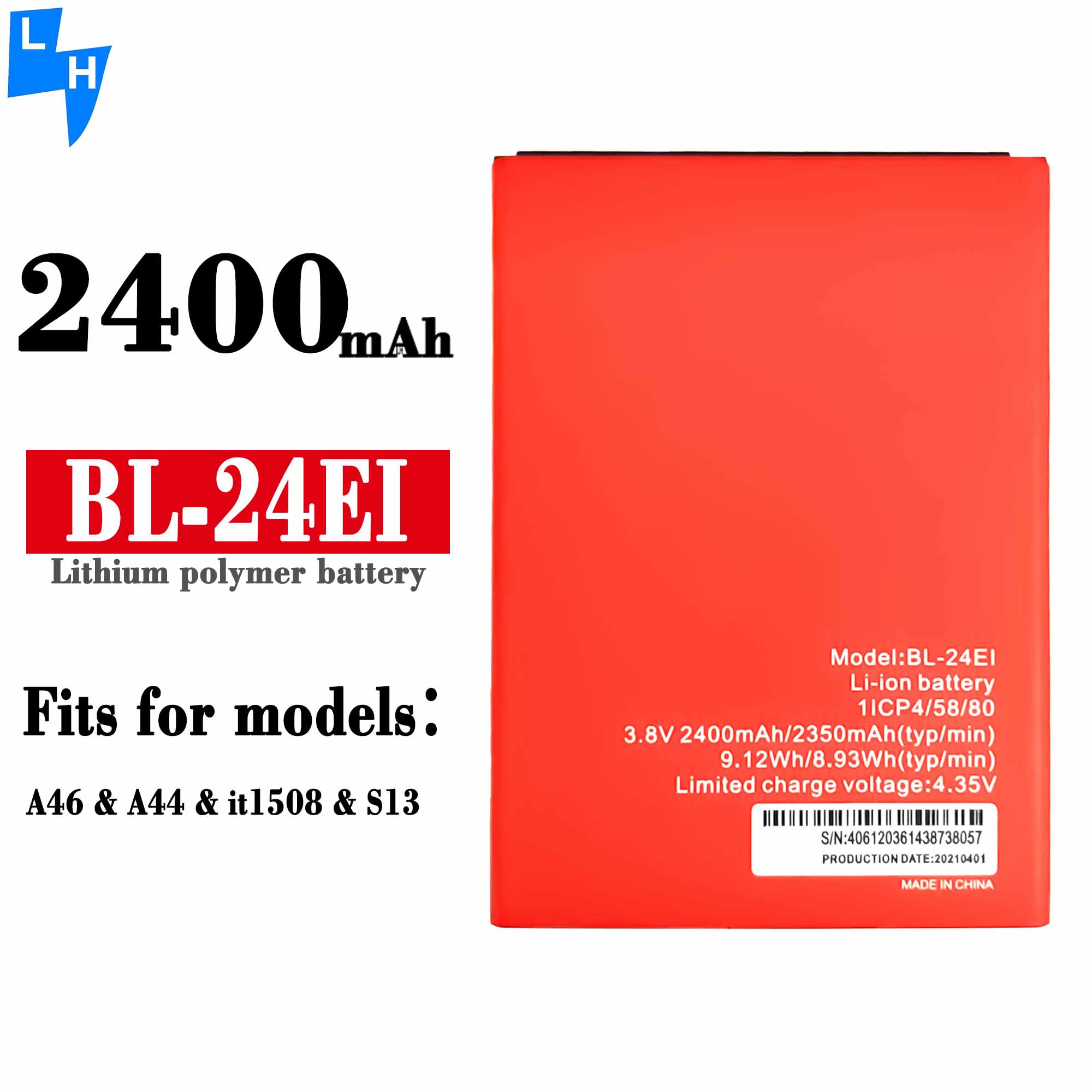 Black BL-24EI 2400mAh Li-Ion Mobile Phone Battery for Itel A46 A44 S13 IT1508 Batteira