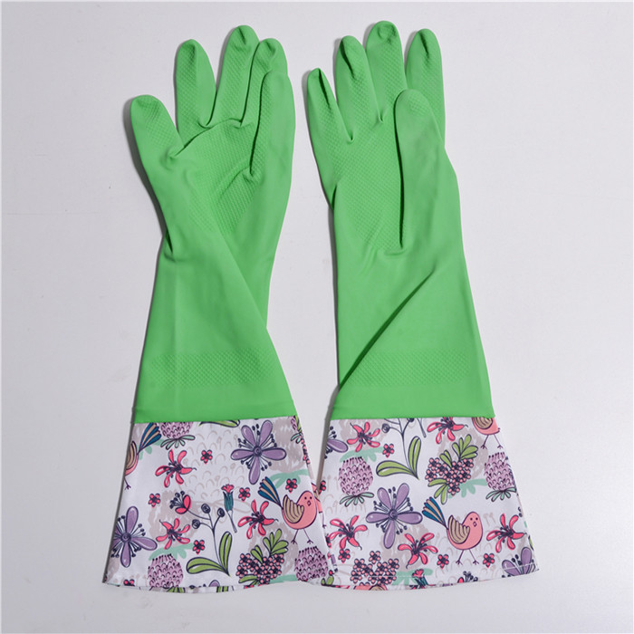 Reusable Extra Long Sleeve Rubber Gloves Length 390mm For Beautiful Women