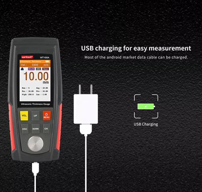WT130A Digital Ultrasonic Thickness Gauge USB Charging Metal Thickness Tester
