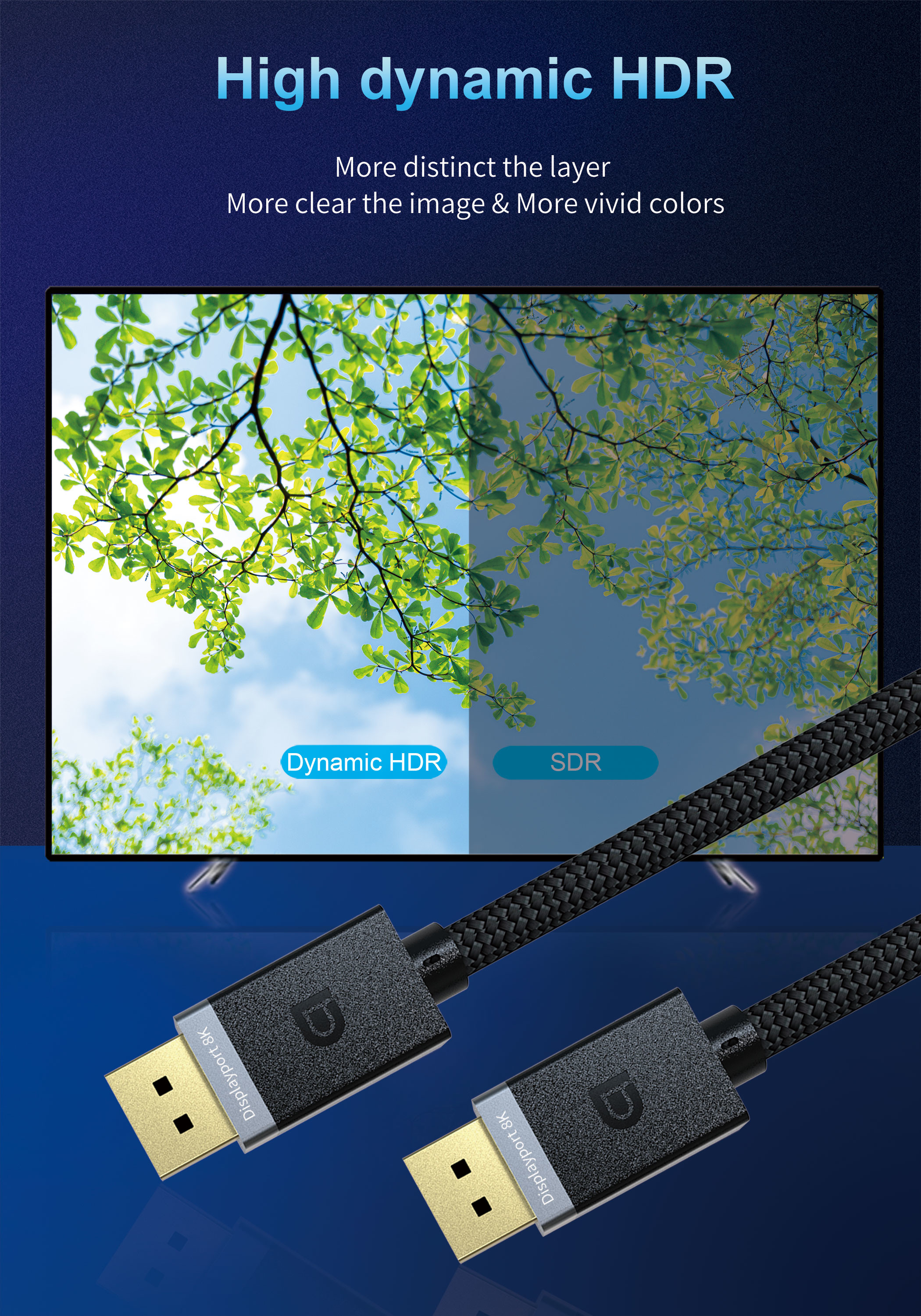 1.2 144Hz Gold Plated 8K Displayport Cable DP1.4 VESA Certified HBR3 DSC