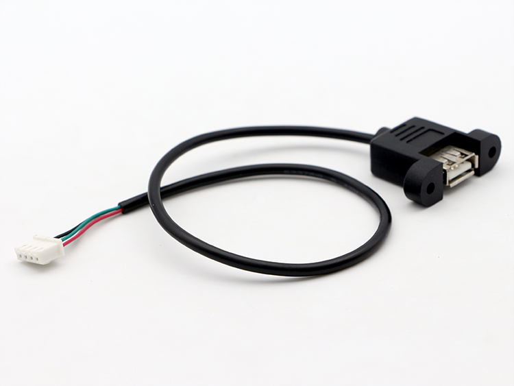 Custom Screw Locking Stud Female Panel Mount USB 2.0 Type A to JST XH PH SH Assembly Cable