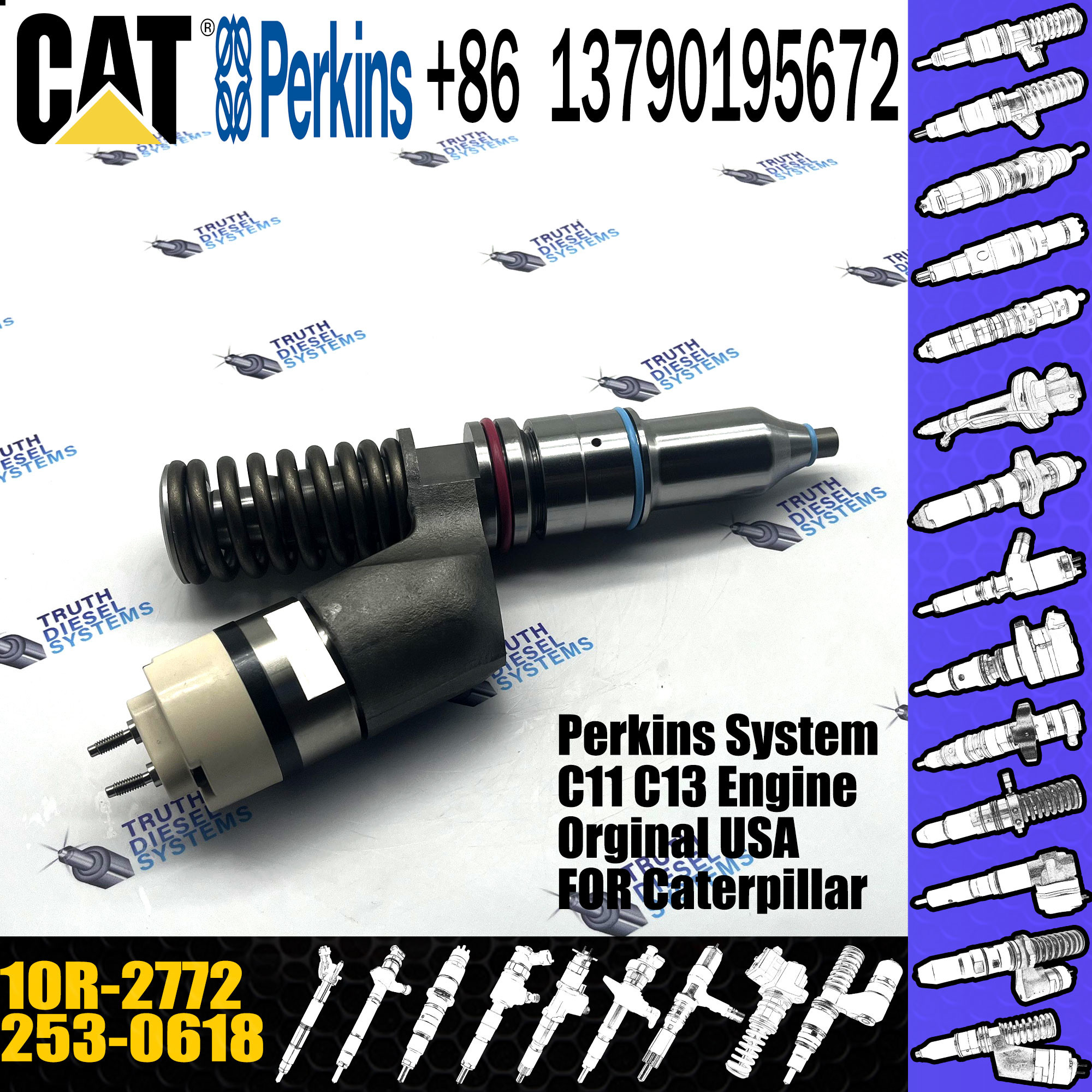 common rail injector 253-0618 10R-2772 for C13 C15 C18 385C auto parts high quality diesel injector nozzle 253-0618