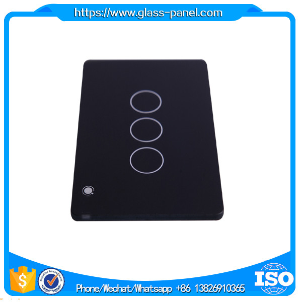 CNC Grinding edge 2mm thickness 3 gang glass wall switch, 125MM x 95mm with custom LOGO printing