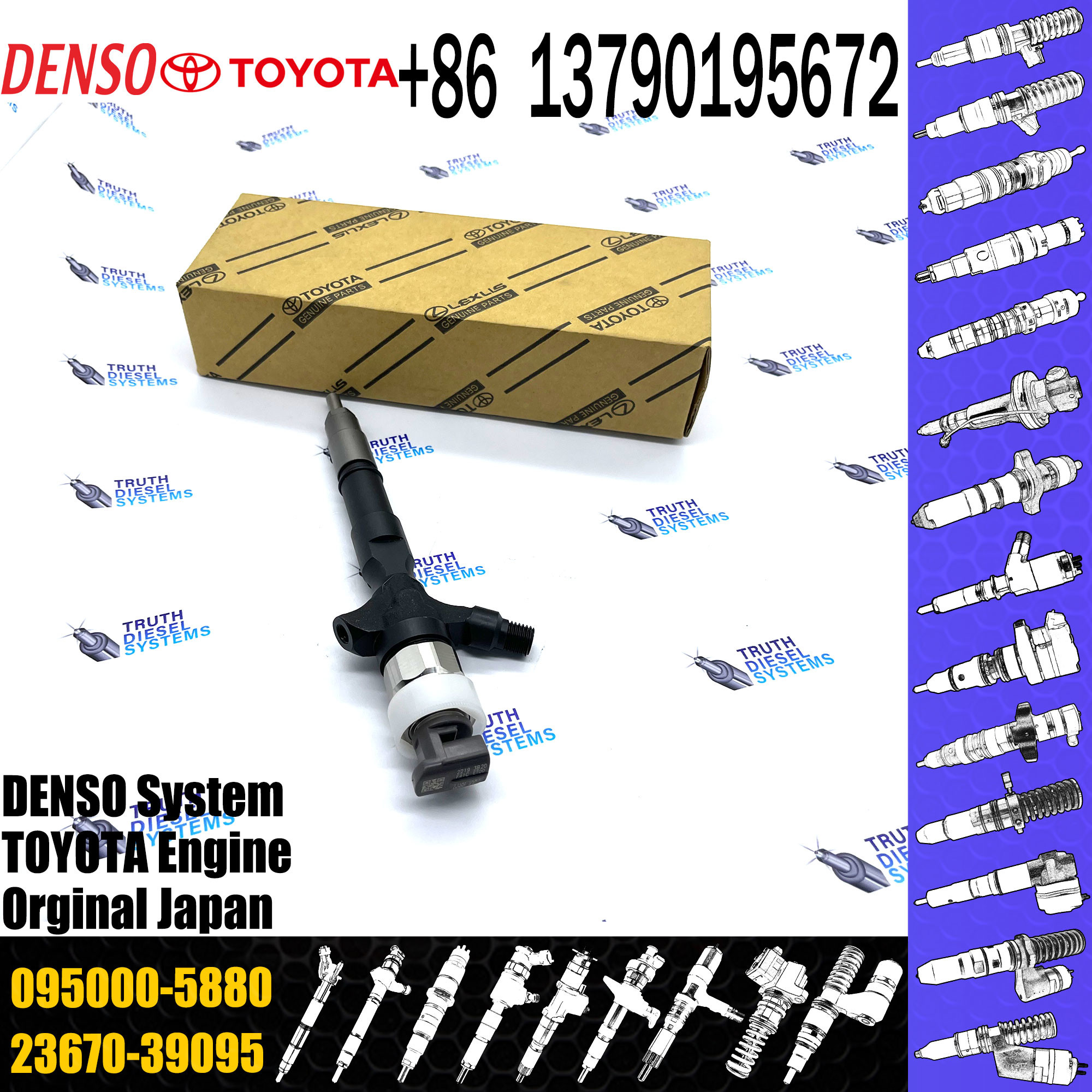 Genuine and New diesel engine fuel injector 23670-30050 for 1KD Common Rail Injector 095000-5881 095000-588 095000-5880