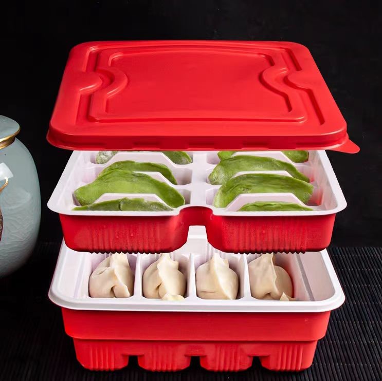Supermarket Disposable Dumpling Tray Takeaway Pressure Resistance With Lid
