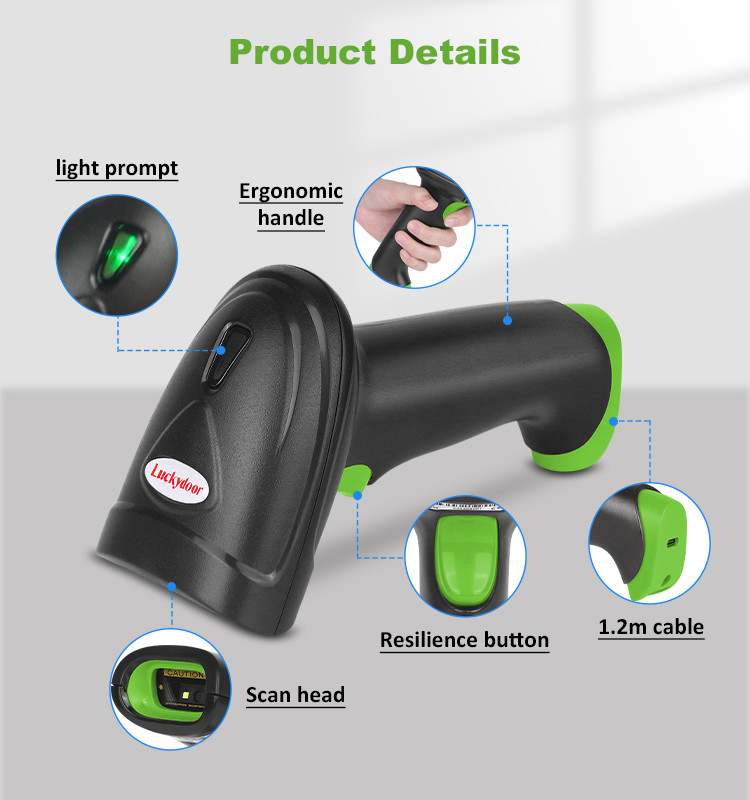 2D CMOS Handheld Barcode Scanner Wireless 2.4G Bluetooth Interface With Receiver