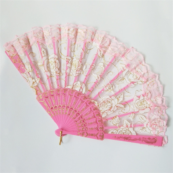 23*42cm Elegant Foldable Hand Fans Rose Pattern Plastic Lace Hand Fan