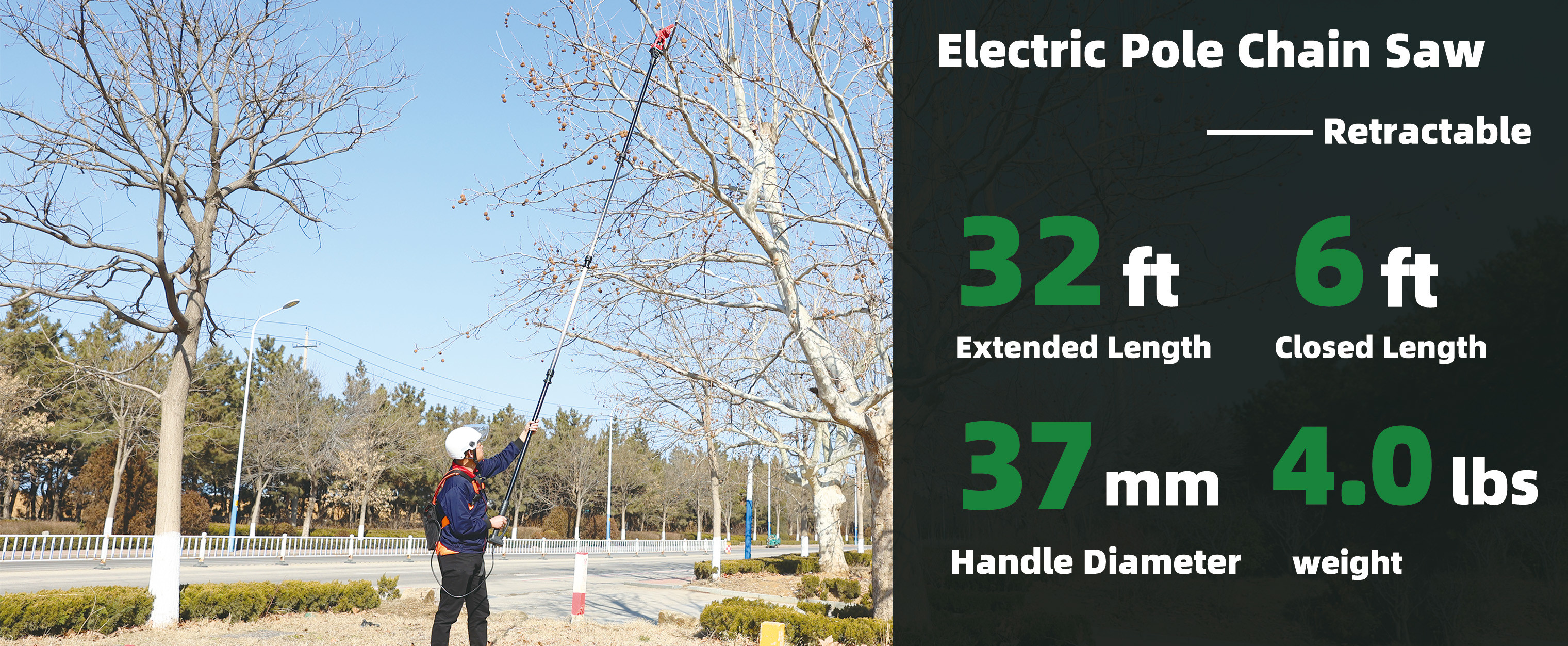 Heavy Duty Forestry Felling Kit: 32FT Telescopic Carbon Pole Chain Saw & 20Ah Battery Light & Strong