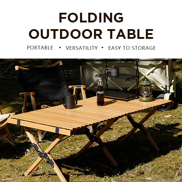 Beech Wood Foldable Camping Picnic Table Small Outdoor Table Camping Roll Up 4.70kg