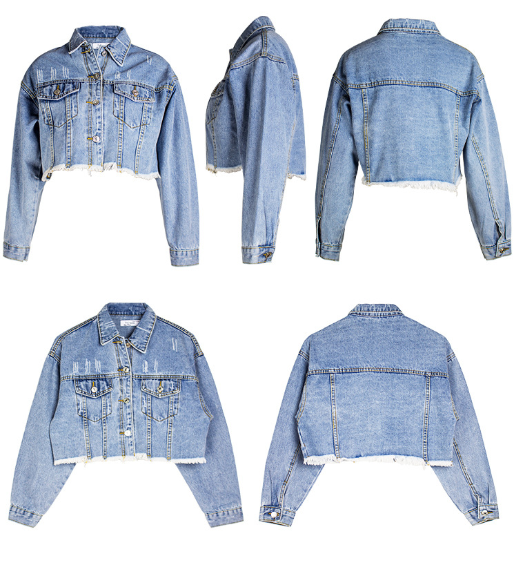 ​Oem Factory Manufacturer Custom Logo Distressed Cropped Jacket Vintage Wash Denim Coat