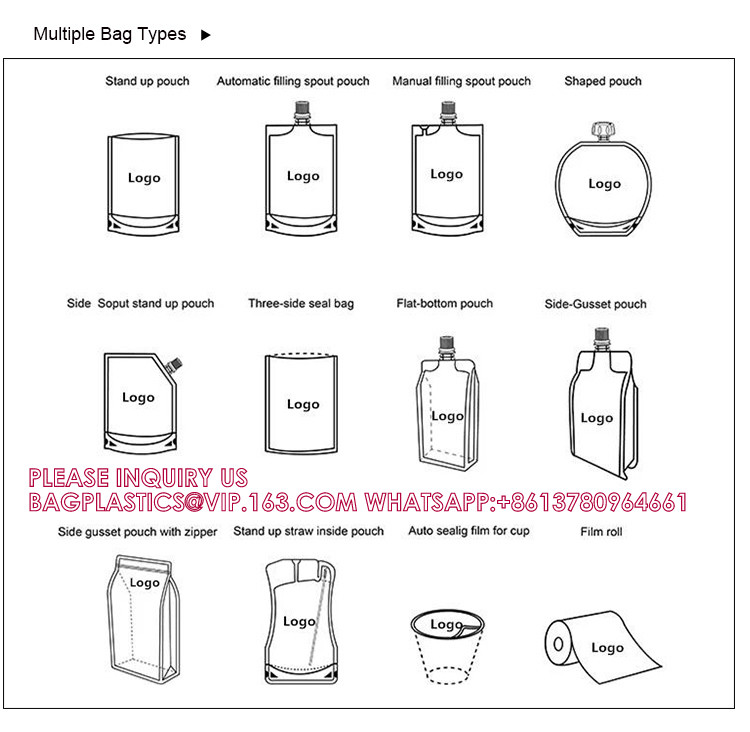 Custom Printed Logo Drink Spout Pouch Plastic Foldable Food Grade Stand Up Liquid Pouch With Handle