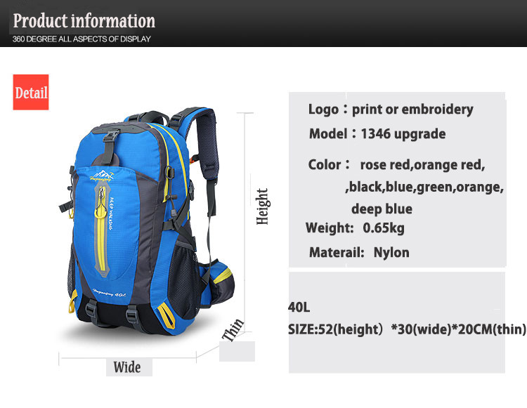 ODM Waterproof Hiking Backpack 30L Water Resistant Daypack Weekend