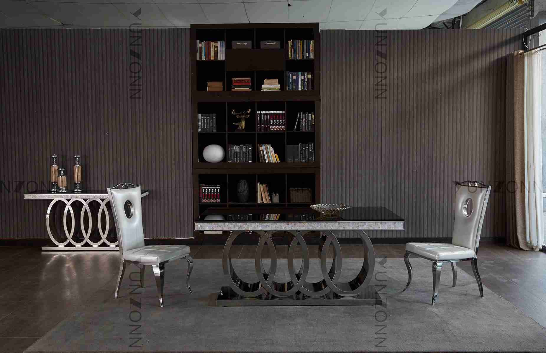 Heavy Base Luxury Modern Dining Tables Black Glass Top Dining Table L200xW100xH75cm