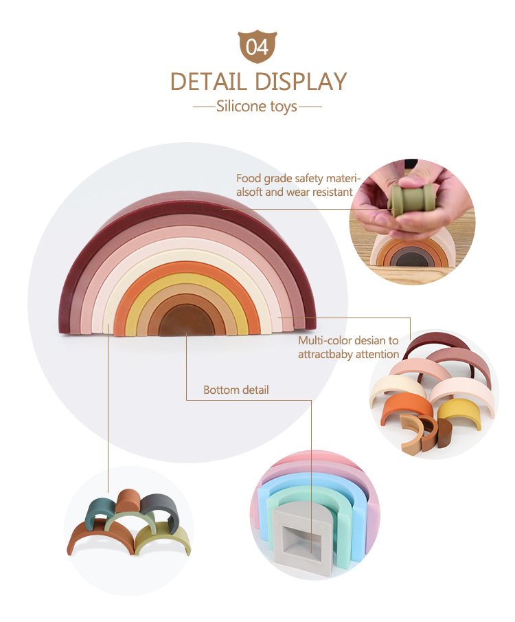 Customized Soft Silicone Toys Rainbow Stacking For Baby Educational