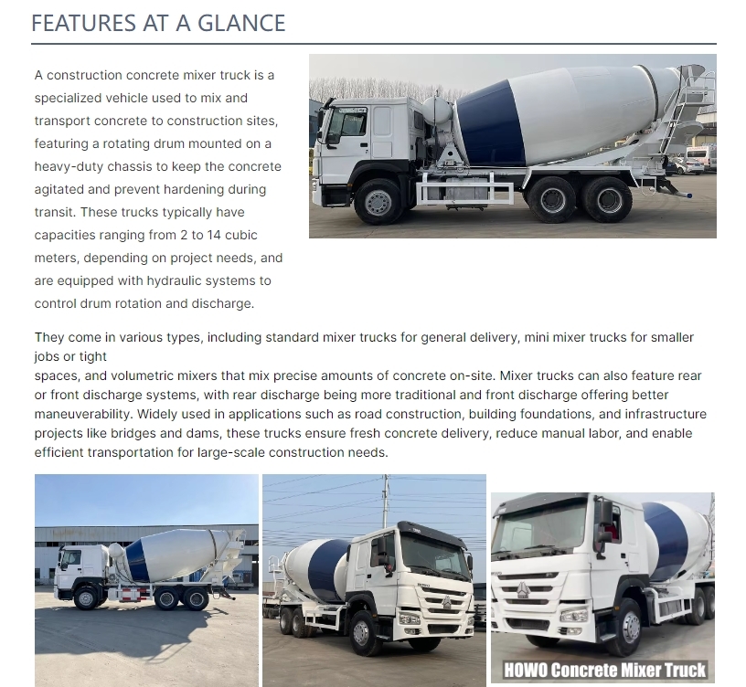 Second-Hand Construction Concrete Mixer Truck With Core Engine Component