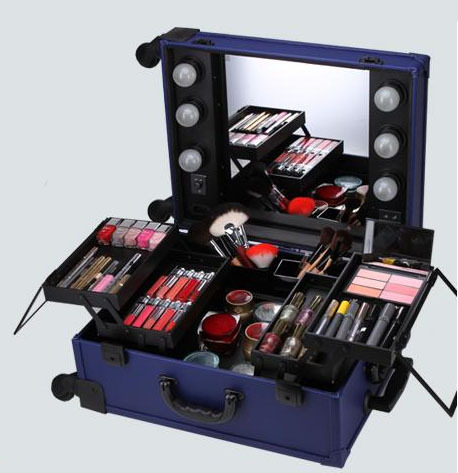 Waterproof Trolly Make-up Box/aluminum Cosmetic Case With Light And Mirror KL-MCL001-PINK
